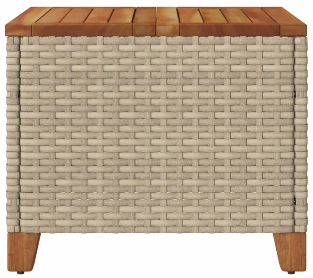 bézs polyrattan és akácfa kerti asztal 45 x 45 x 37 cm