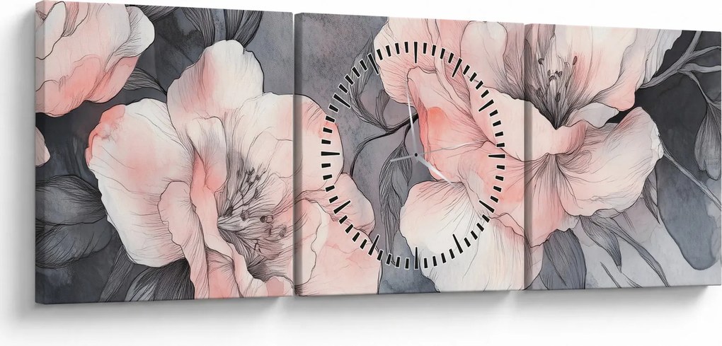 Kép - Virágok vázlata (órával) (90x30 cm)