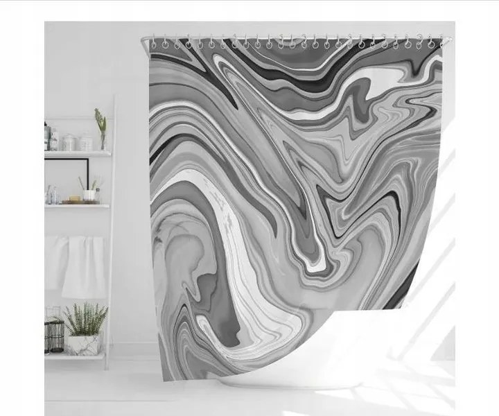 Zuhanyfüggöny textil szürke márvány mintás 180x180 cm akasztók