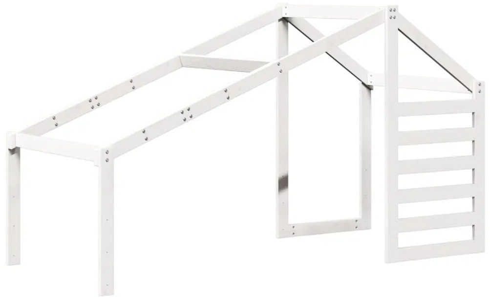 fehér tömör fenyőfa magasított ágy tetővel 75 x 190 cm