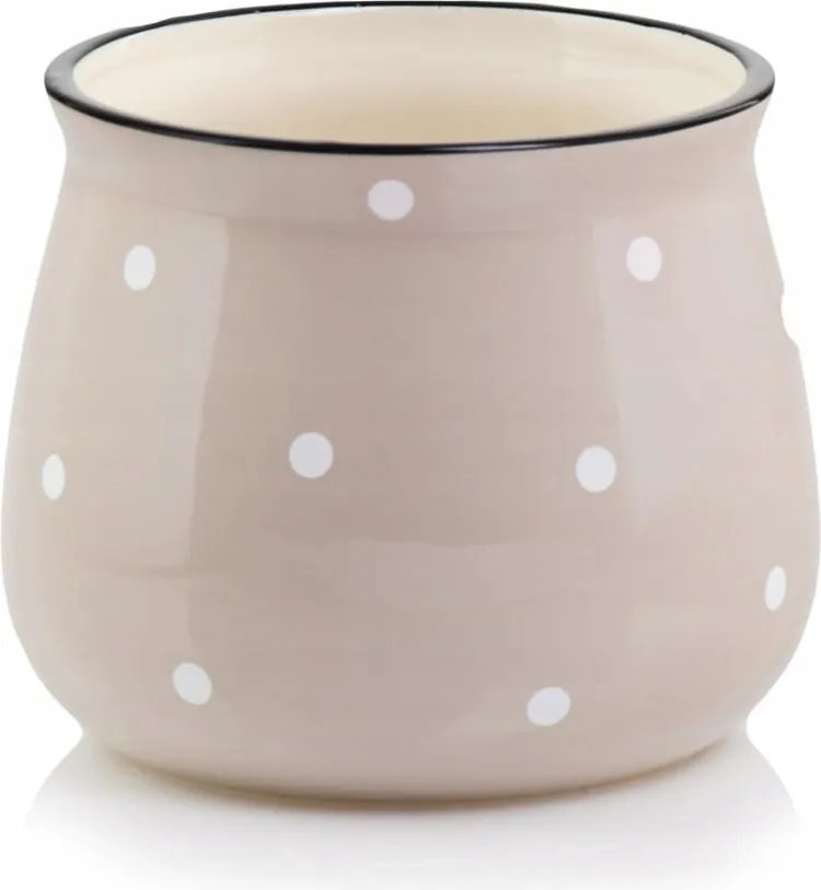 Krémszínű, pöttyös virágtartó kerámia kaspó 10 x 13 cm