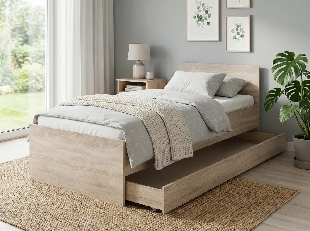 Ágy ELISA 90 x 200 cm, sonoma tölgy Ágyrács: Lamellás ágyrács, Matrac: Coco Maxi 20 cm matrac