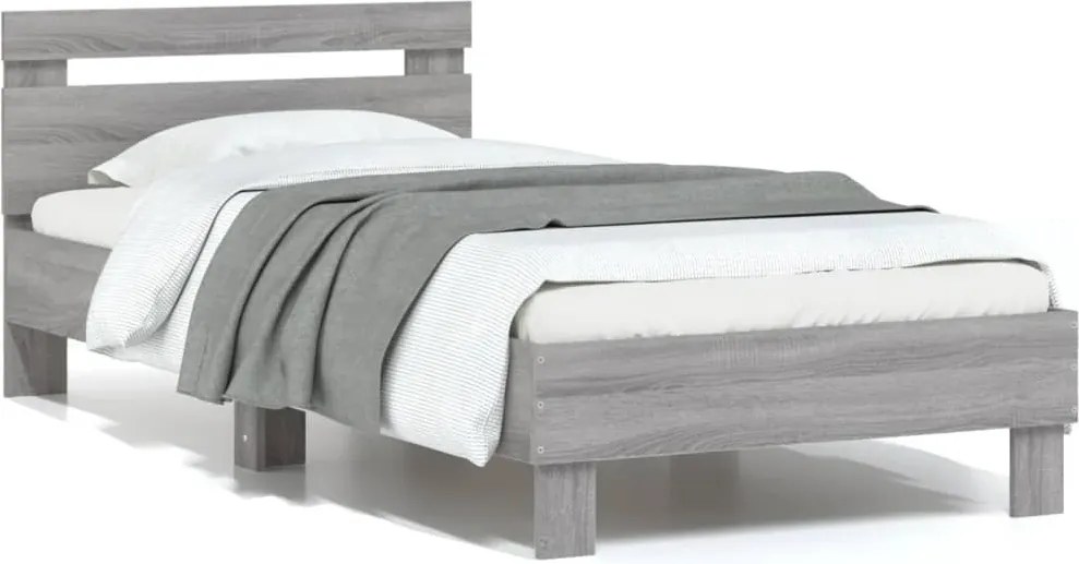 vidaXL szürke sonoma színű szerelt fa ágykeret fejtámlával 90 x 200 cm