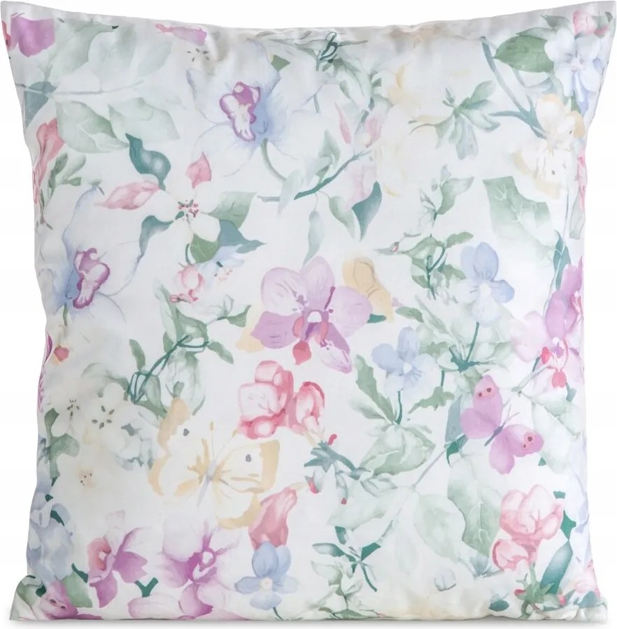Dekoratív párnahuzat Mink 45x45 Eurofirany fehér, nyári virágokkal