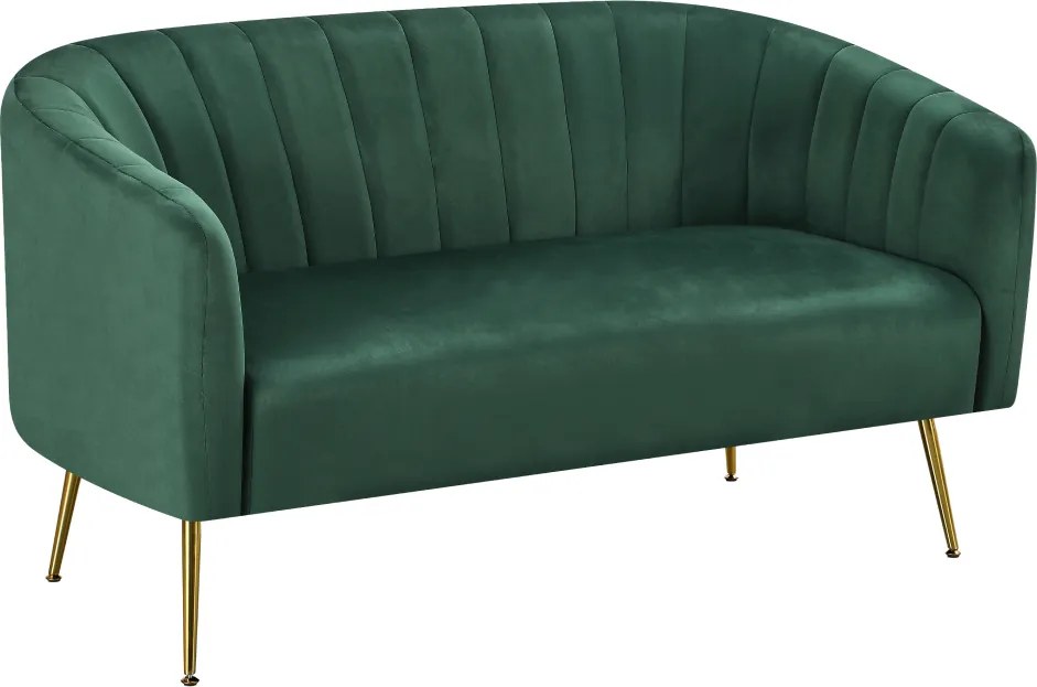 Design kétszemélyes kanapé, sötétzöld Velvet szövet/gold króm-arany, BAGY