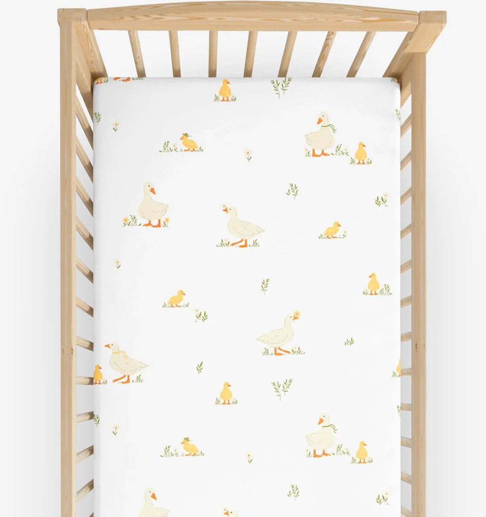 Goldea húsvéti gyermek körgumis pamut lepedő kiságyba - kacsák 70 x 140 cm