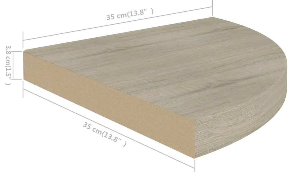 4 db tölgyszínű MDF lebegő sarokpolc 35 x 35 x 3,8 cm