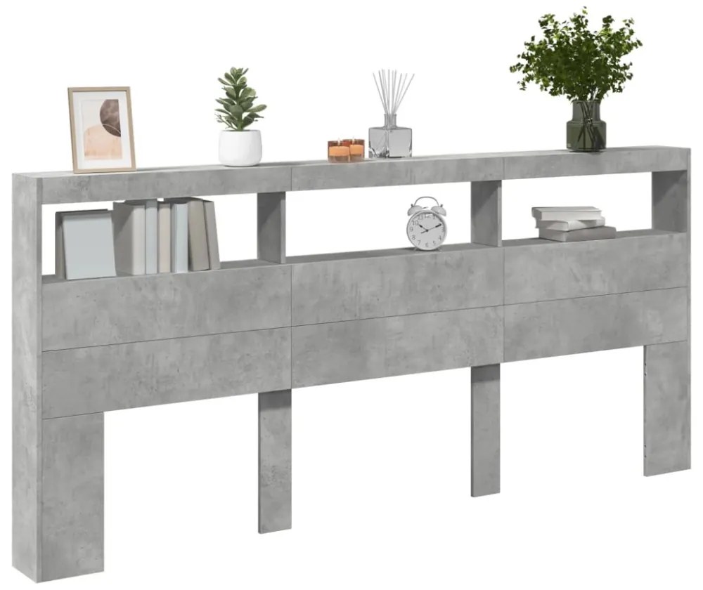 betonszürke áthidalószekrény LED-világítással 220 x 17 x 102 cm