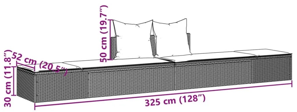barna polyrattan dupla napozóágy párnával