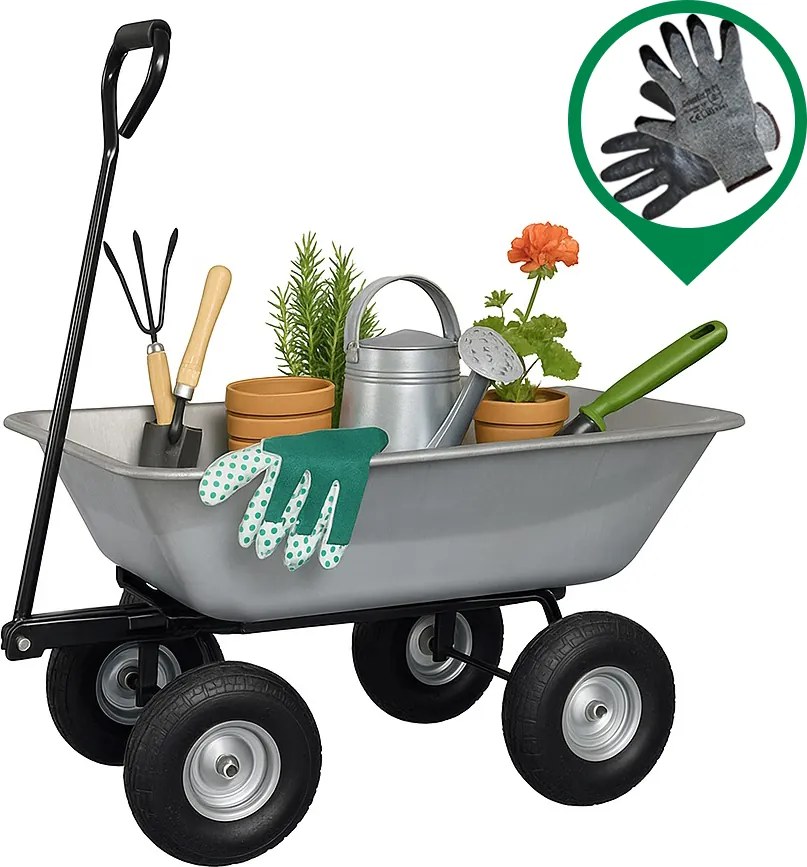 Kerti kocsi 3 az 1-ben billenővel, teherbírás 250 kg-ig, horganyzott acélból