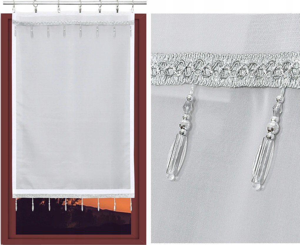 Kész függöny panel, fátyol képernyő fehér szürke gyöngyökkel 60x100 cm széles