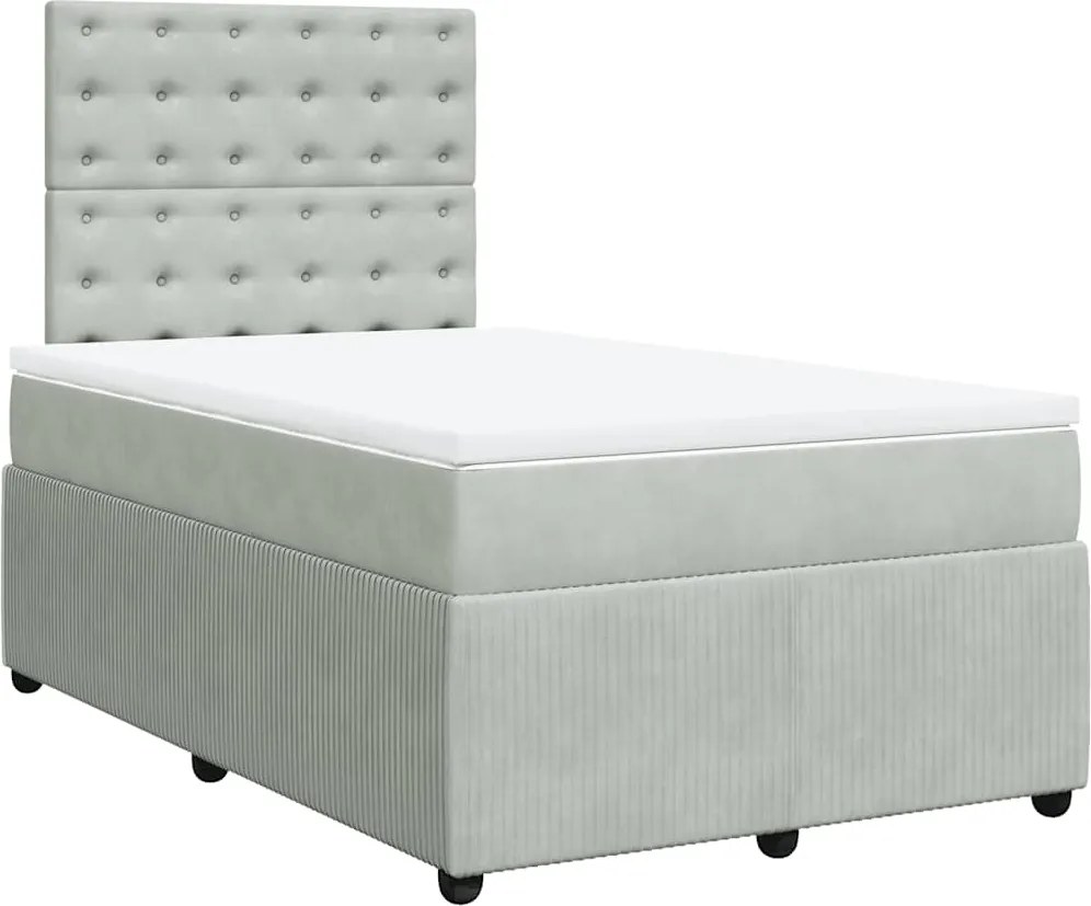 vidaXL világosszürke bársony rugós ágy matraccal 120 x 200 cm