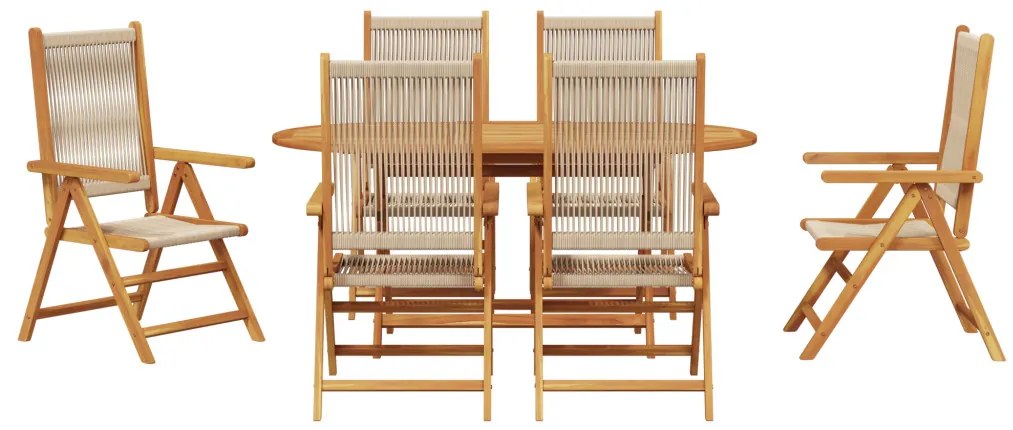 Kert étkező szett 7 pcs Bézs Tömör akáciafa és műrattan