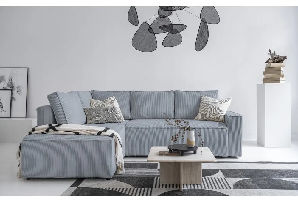 Világosszürke kordbársony kinyitható sarokkanapé (bal oldali) Brave Dave – Miuform