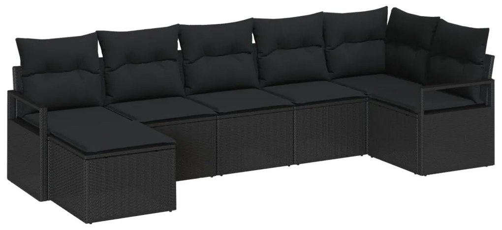 7 darabos kerti kanapé szett párnákkal fekete poly rattan, 2 személyes kerti kanapé párnákkal fekete poly rattan