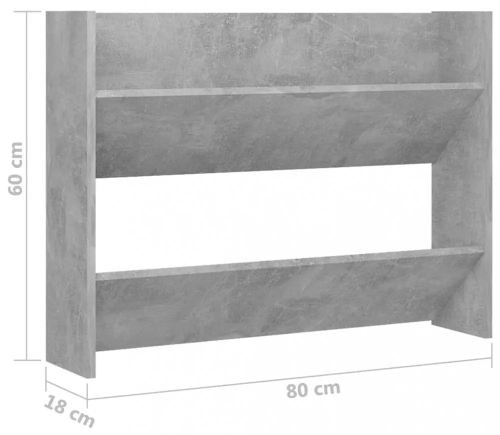 betonszürke szerelt fa fali cipősszekrény 80 x 18 x 60 cm