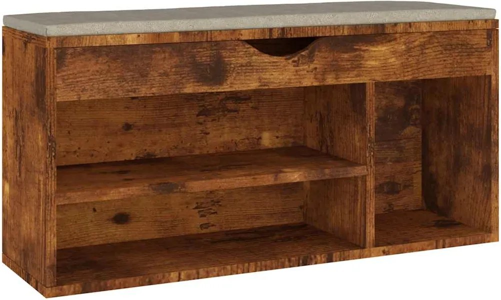 vidaXL füstölt tölgy színű cipőtároló pad párnával 104 x 30 x 49 cm