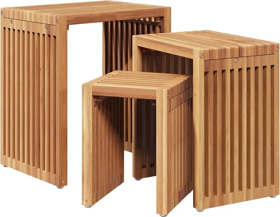 vidaXL Kerti Oldal Asztal 3 pcs Barna 33 x 44,5 x 51 cm Tömör Teakfa
