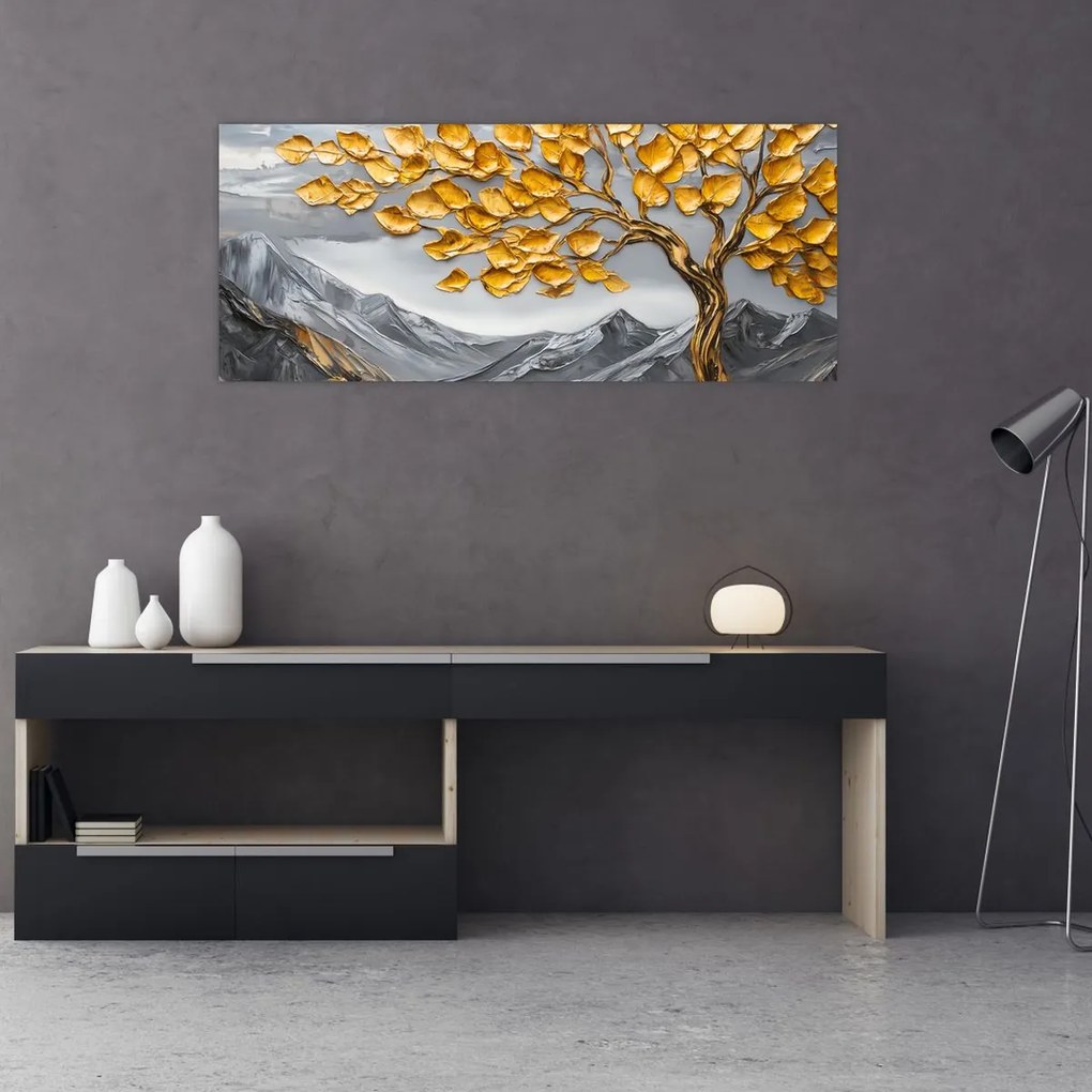 Kép – Fa arany levelekkel (120x50 cm)