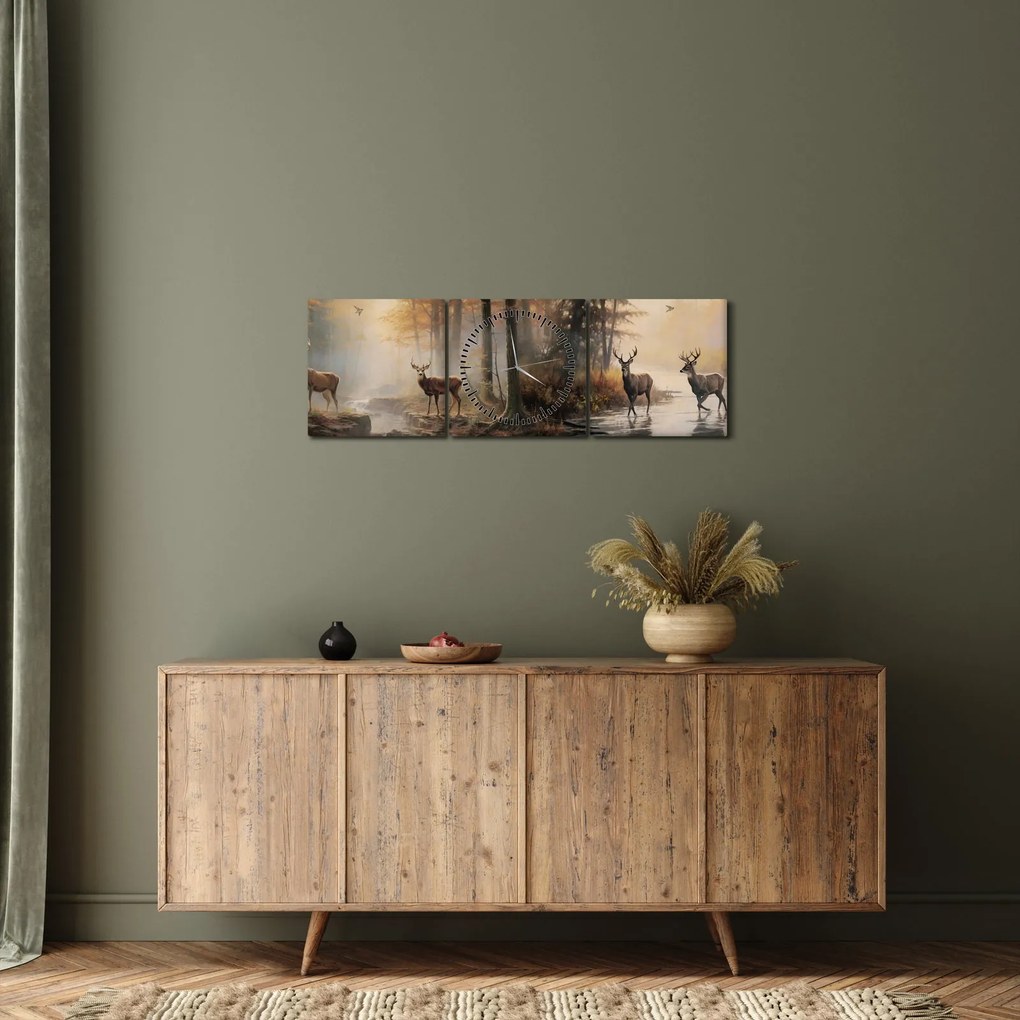 Kép - Vintage vadvilág festmény (órával) (90x30 cm)