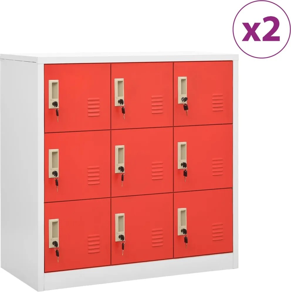 vidaXL 2 db világosszürke-piros acél zárható szekrény 90x45x92,5cm