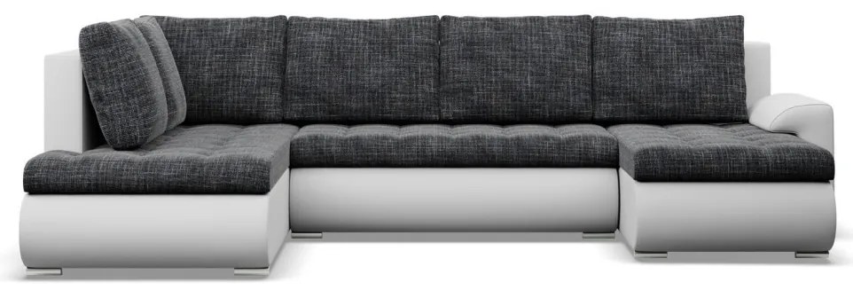 Tokio U sarokkanapé, 3 ágyneműtartóval, fonott + műbőr, baloldali, sötétszürke - fehér