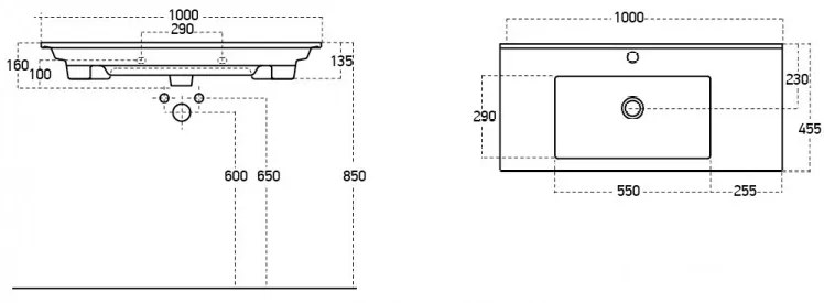 TMP VIVA 100 fali fürdőszobabútor - Sanovit ATRIA 9100 porcelán mosdóval - 100 x 45,5 cm