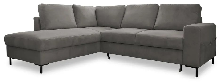 Szürke kordbársony kinyitható sarokkanapé (bal oldali) Lofty Lilly – Miuform