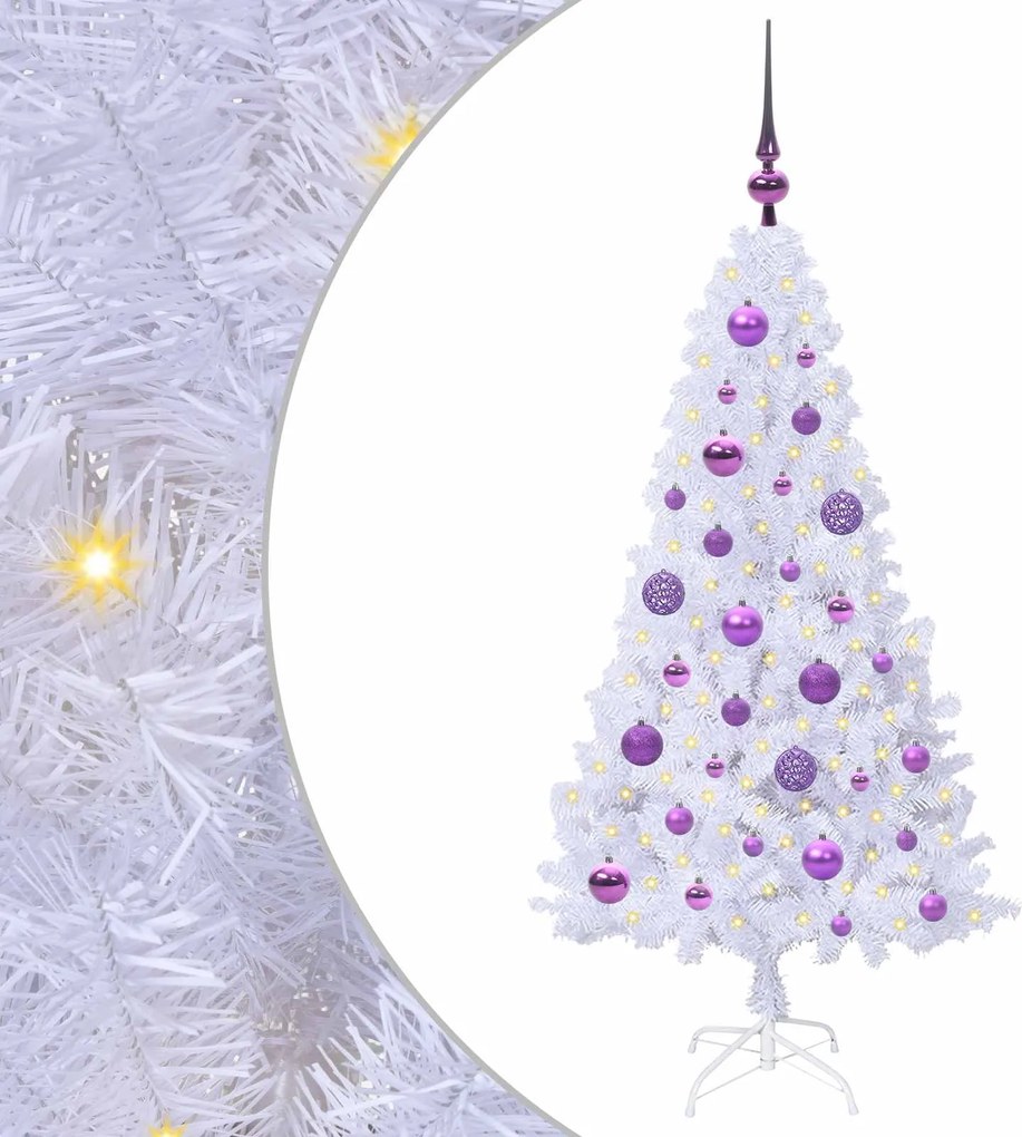 vidaXL Mű karácsonyfa 150 LED-del állvánnyal Fehér 120 cm PVC és Acél