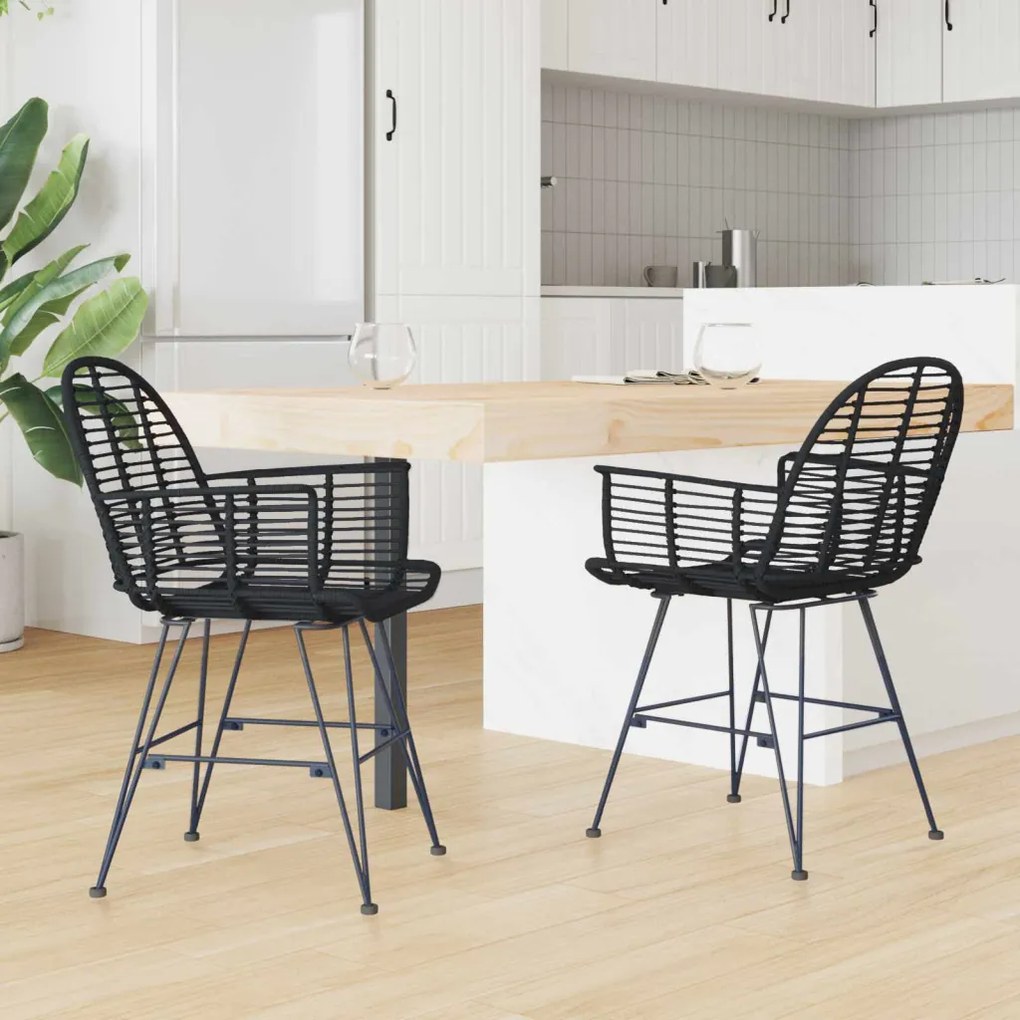 Étkezőszék 2 pcs Fekete 57 x 54.5 x 85 cm Rattan és Vas