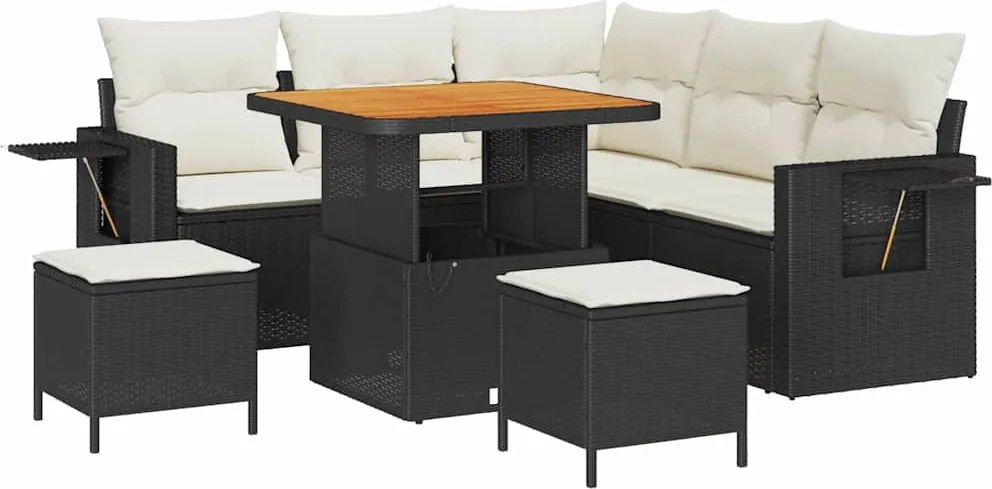 vidaXL Kerti Kanapé Szett párnával 8 pcs Fekete polirattan