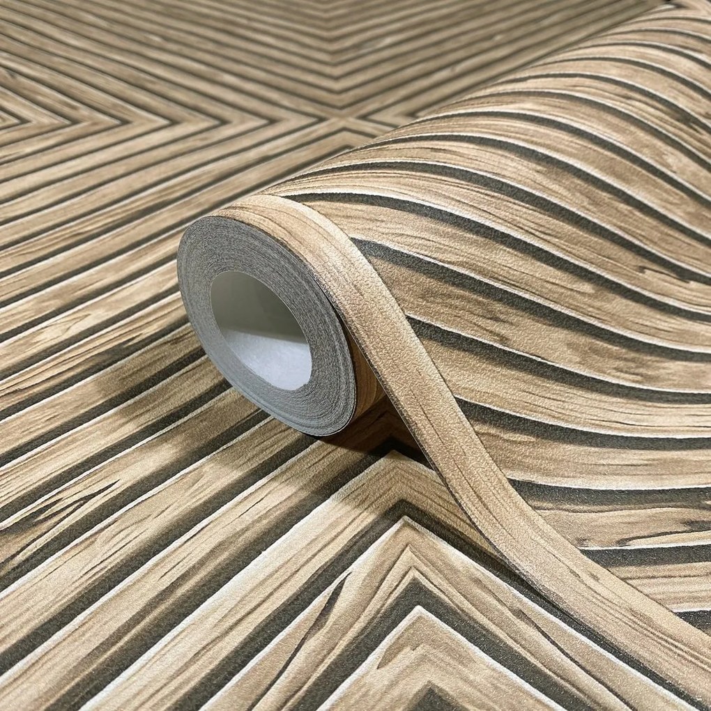 Fa paneleket utánzó tapéta bézs-fekete árnyalatú tapéta