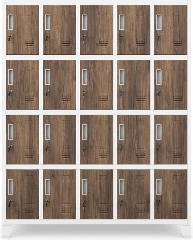 BHP szociális szekrény rekeszekkel, fehér / dió, 1360x1720x450 mm: ROBERT Eco Design
