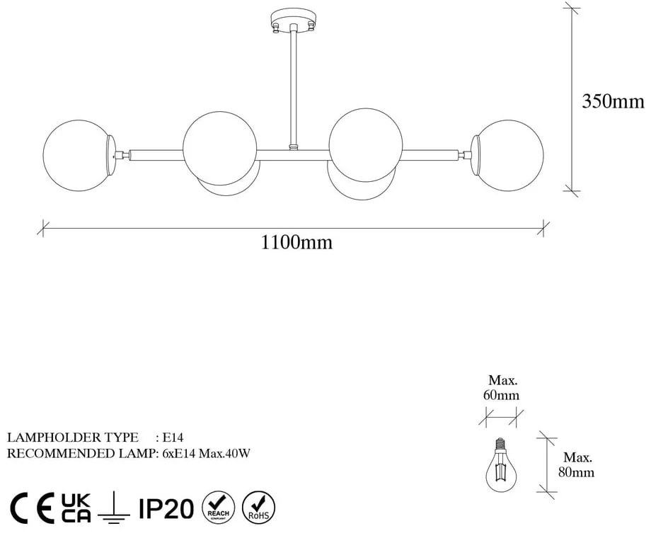 Fehér-aranyszínű mennyezeti lámpa üveg búrával 40x110 cm Fazli – Opviq lights