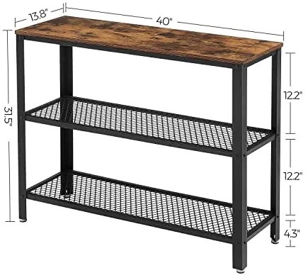 Konzolasztal 2 fém hálós polcccal, rusztikus barna 101x35x80cm