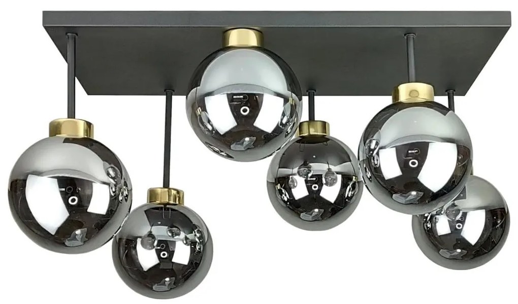 Felületre szerelhető csillár  DEA 6xE14/60W/230V fekete/arany/füstös fekete