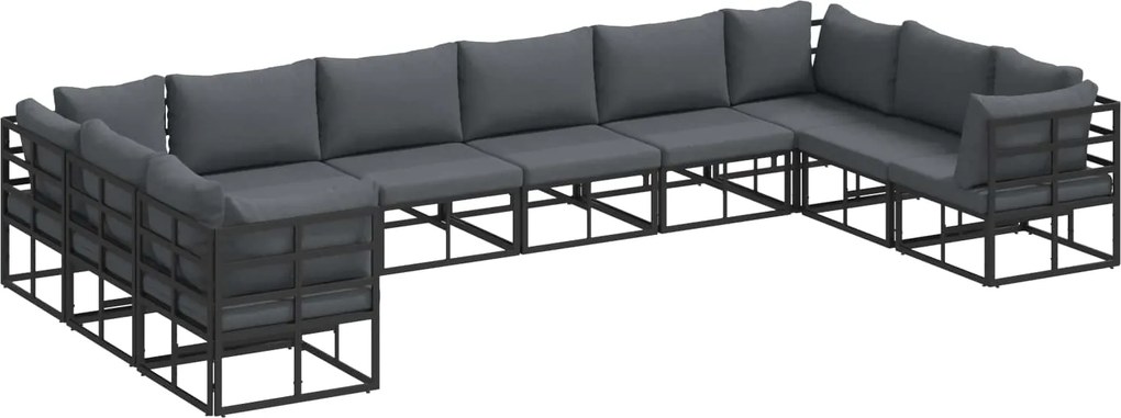 vidaXL Kerti Kanapé Szett párnával 10 pcs Fekete Alumínium