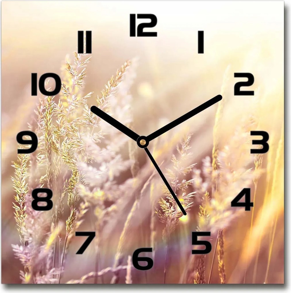 Négyzet alakú csendes üveg falióra Magas fű 30x30