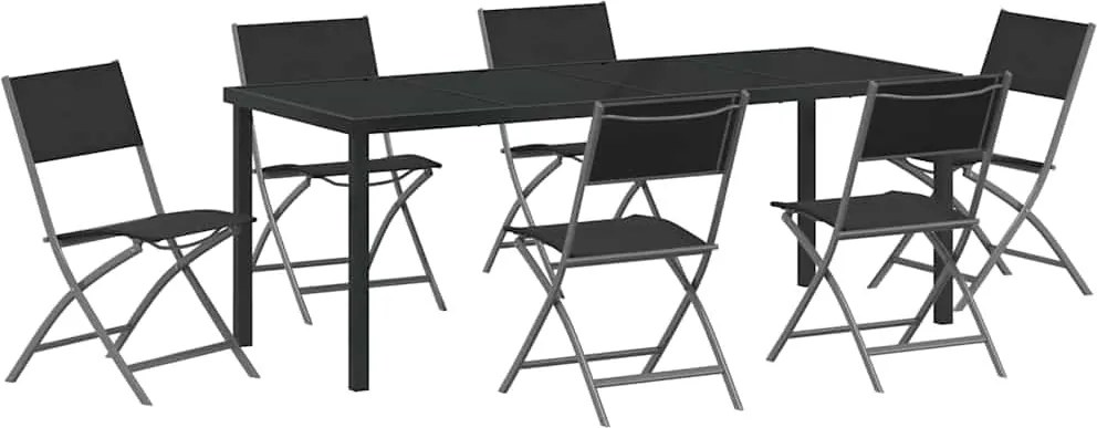 vidaXL Kert étkező szett 7 pcs Fekete Porszórt acél