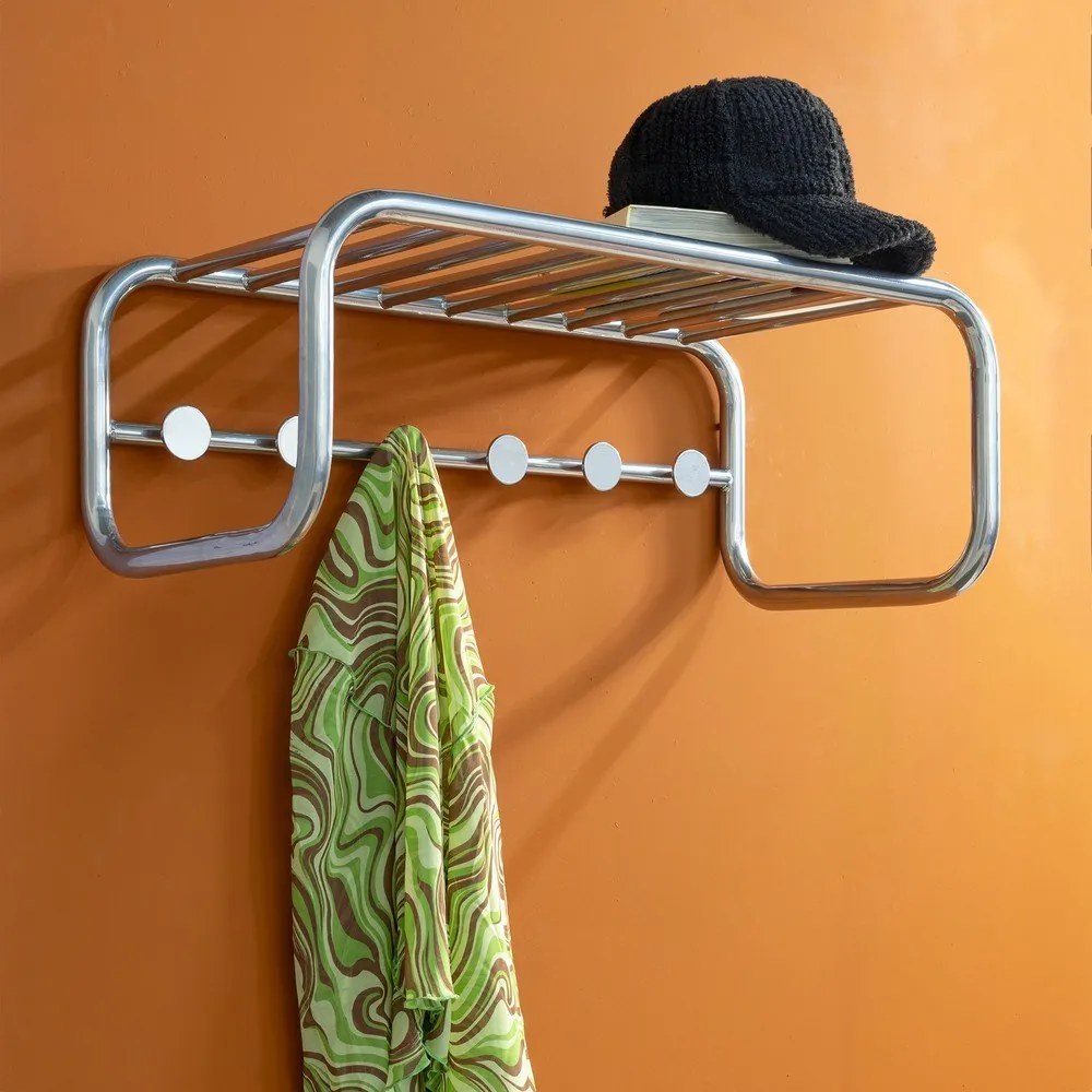 Ezüstszínű fém fali fogas polccal 72 cm Retro – Spinder Design