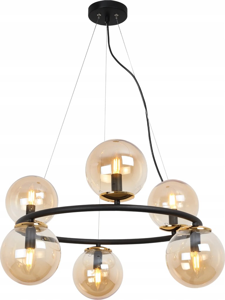 Mennyezeti Lámpa Függeszték Csillár Fekete-arany Modern Loft Üveg E14