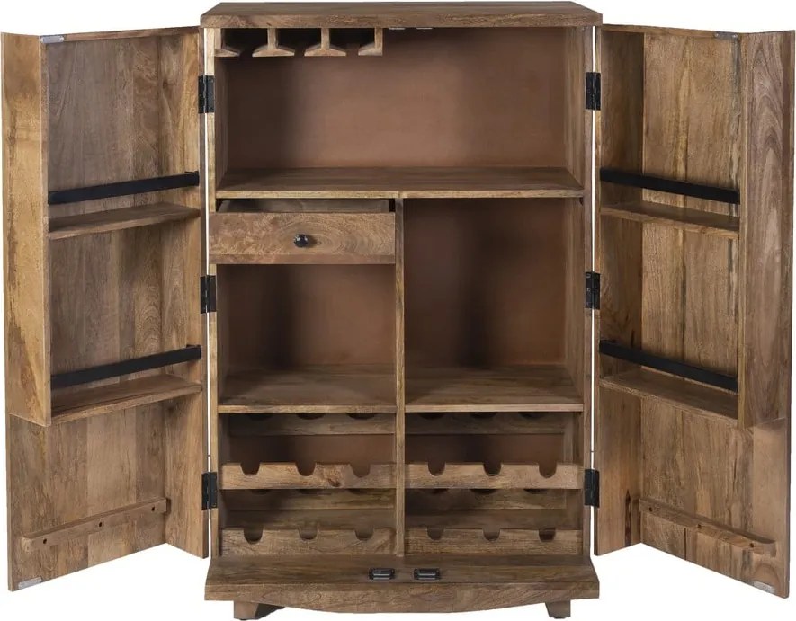 Natúr színű mangófa bortartó szekrény, palackok száma 12, 74x122x46 cm Bombay – Interia Home &amp; Living