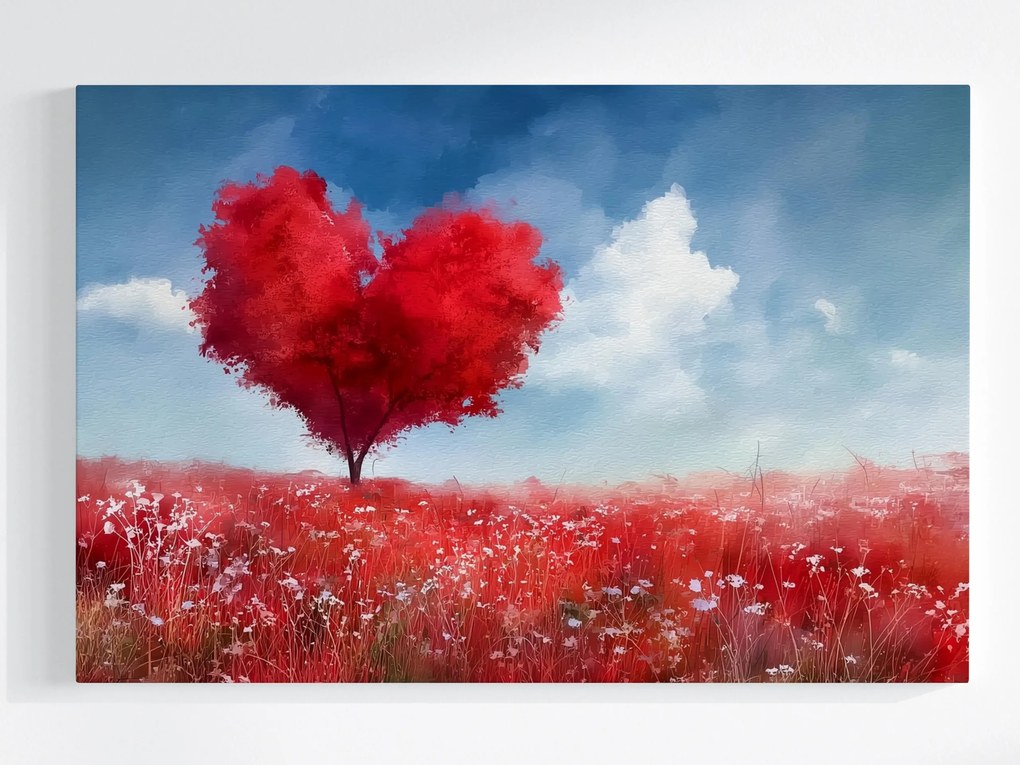Canvas Vászonkép Piros Szív Fa Szerelem Romantika 60x40