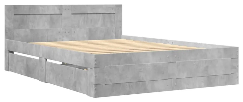 betonszürke szerelt fa ágykeret fejtámlával 140x190 cm