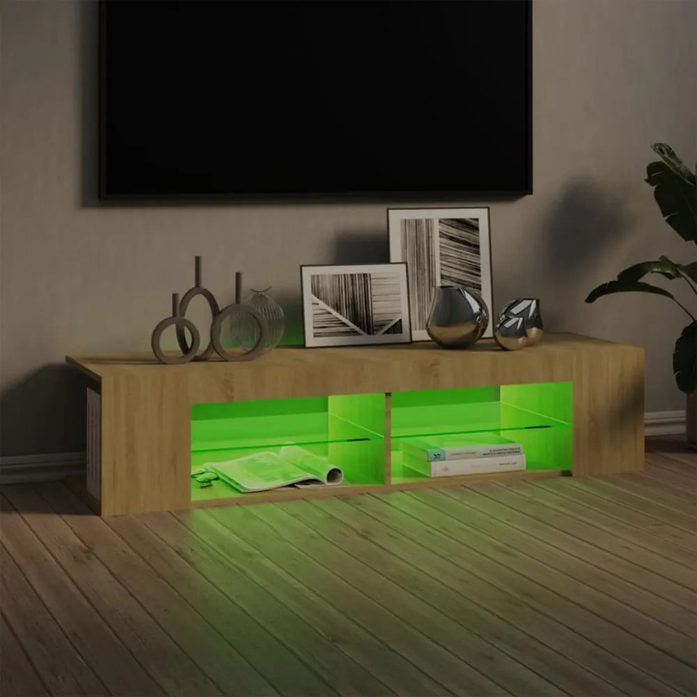 sonoma tölgy színű TV-szekrény LED-lámpákkal 135 x 39 x 30 cm
