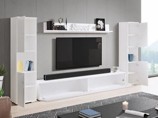 Nappali bútorsor Nova XL (fehér + fényes fehér) (fehér LED világítás). 1060059