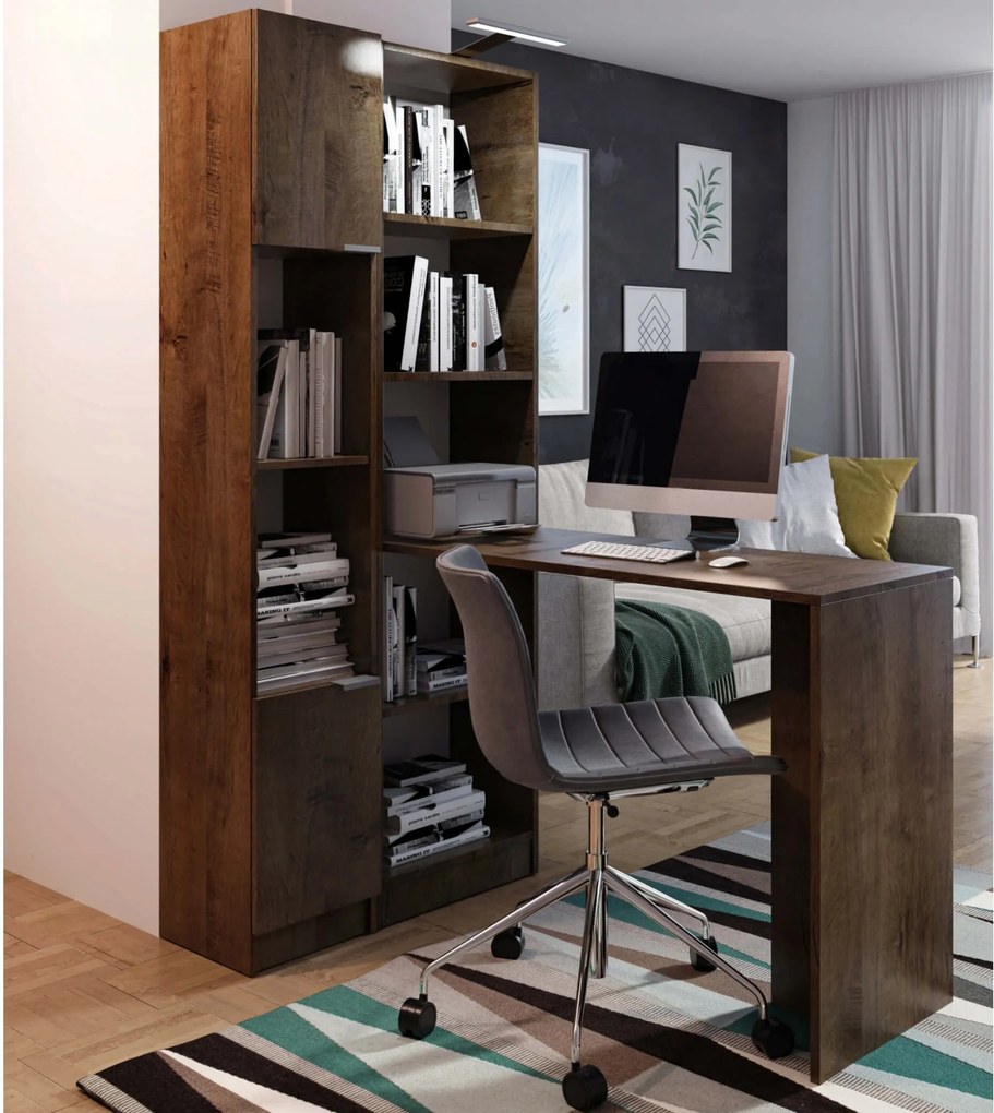 KF KELLY R1 íróasztal polcos szekrénnyel - sötét kőris