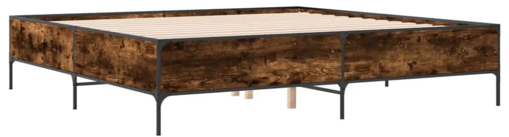 füstös tölgy színű szerelt fa és fém ágykeret 200 x 200 cm
