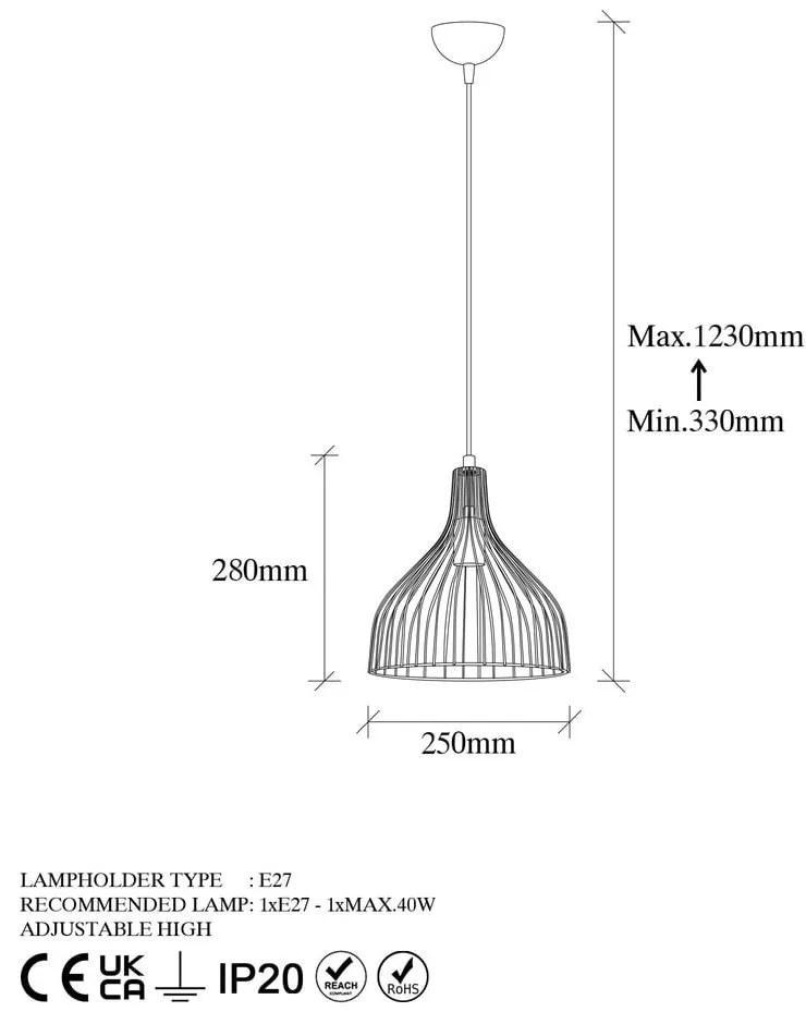 Aranyszínű függőlámpa fém búrával ø 25 cm Cafu – Opviq lights