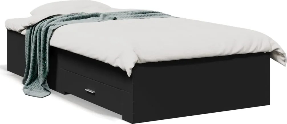 vidaXL fekete szerelt fa ágykeret fiókokkal 75x190 cm